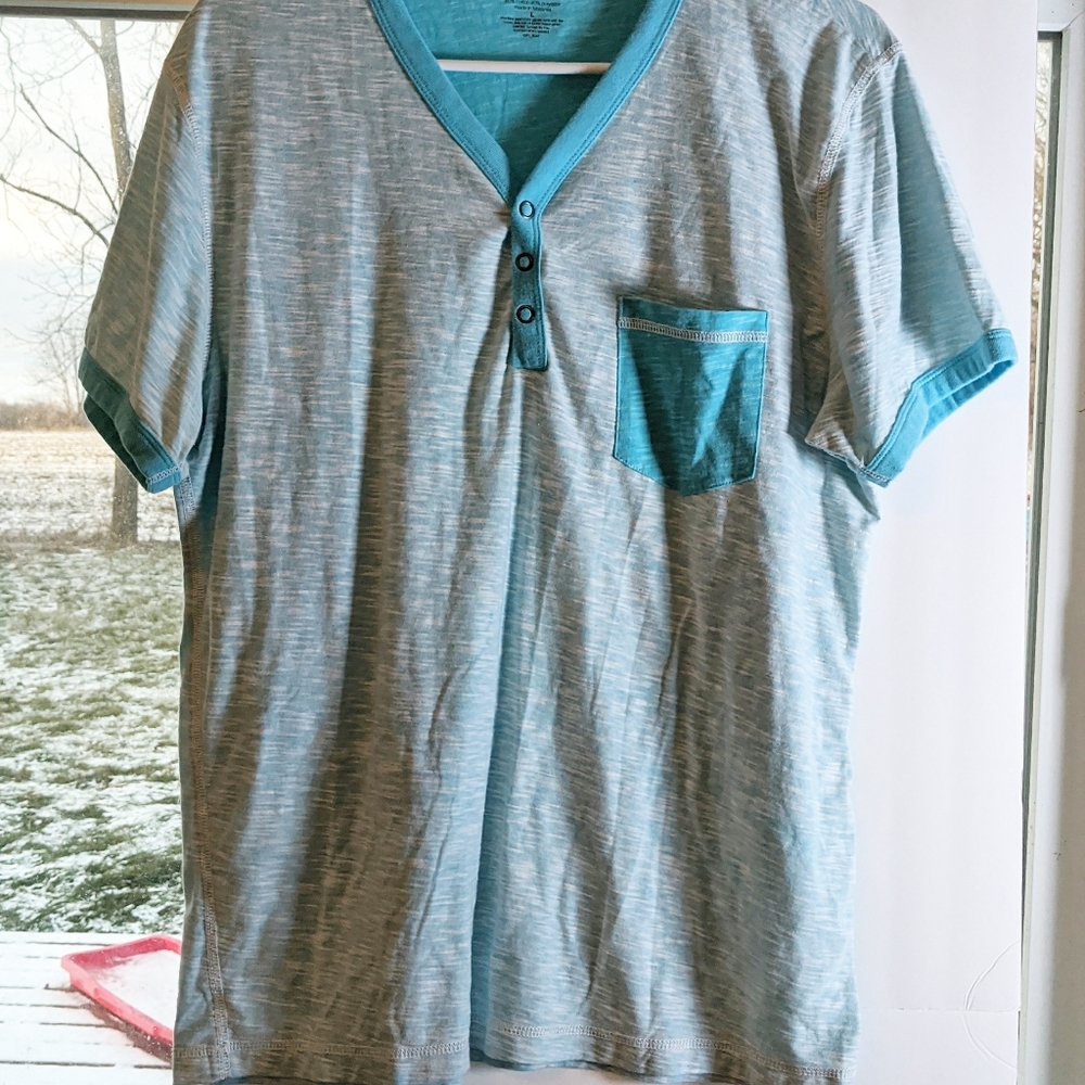 Bar 111 pocket  tshirt blue large henley